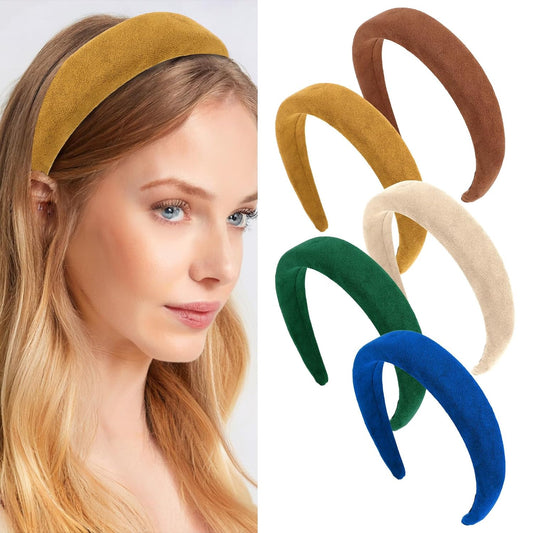 Velvet Headbands for Women Thick Headbands for Women Non Slip Girls Soft Wide Headband Plain Padded Headband Pack Hair Accessories for Thick Hair (5 Colors)